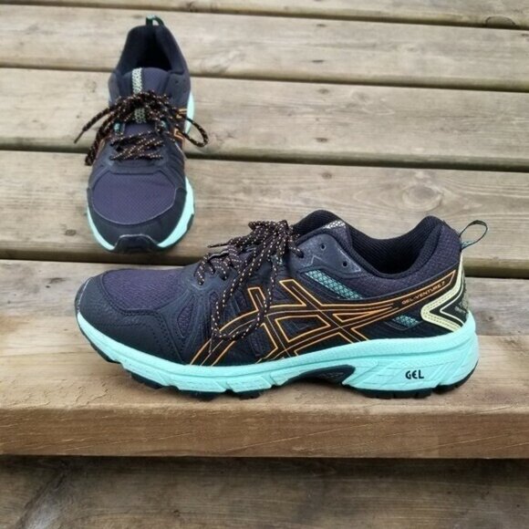 Asics Gel-Venture 7 Running Athletic Shoes Sneakers Black Orange Pop Woman's 9 - Picture 2 of 10